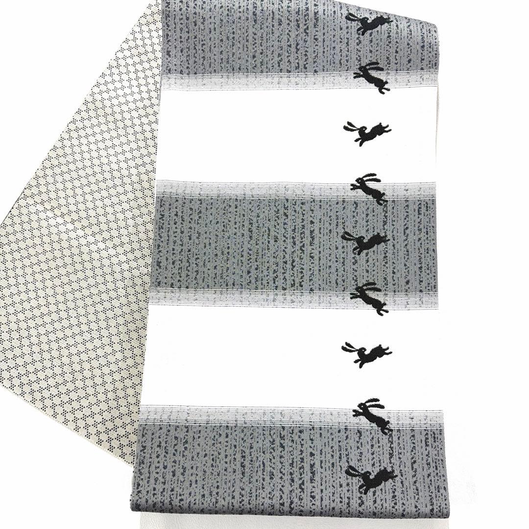 帯6703 ○三井屋扱い 高級 正絹 両面全通 リバーシブル 袋帯 跳兎