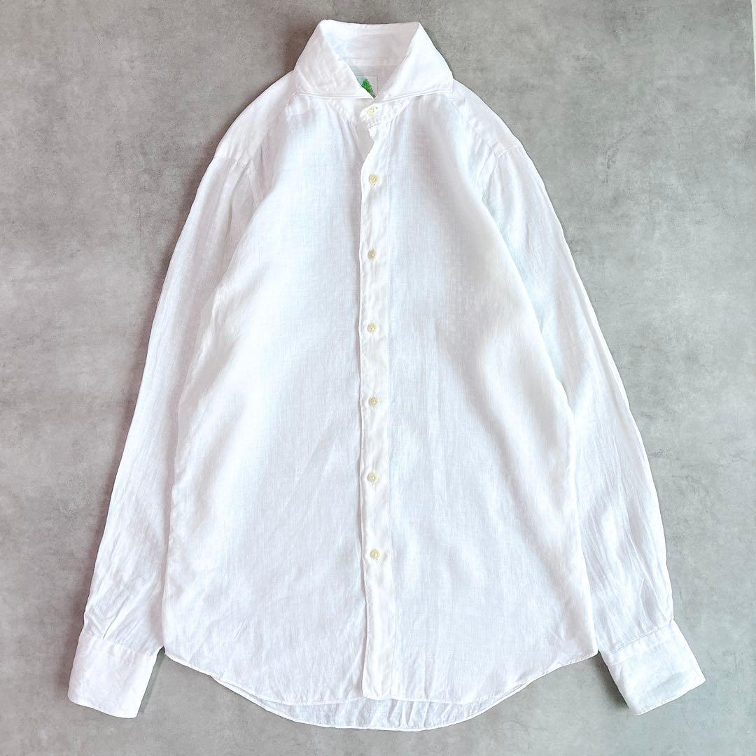 finamore フィナモレ 長袖リネンシャツ ホリゾンタルカラー 白 メンズ