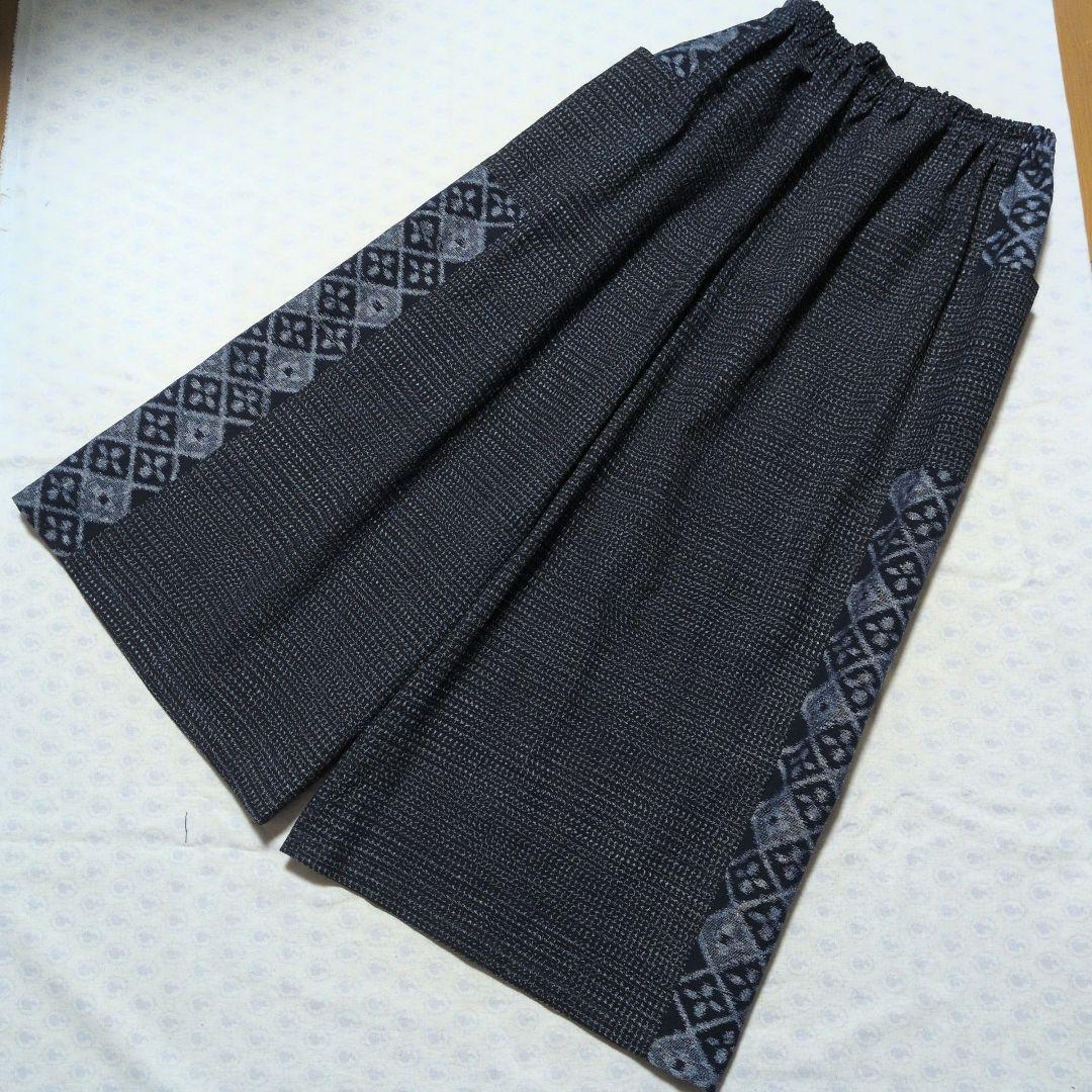 ワイドギャザーパンツ☆書生絣、手織り久留米絣☆ハンドメイド☆着物