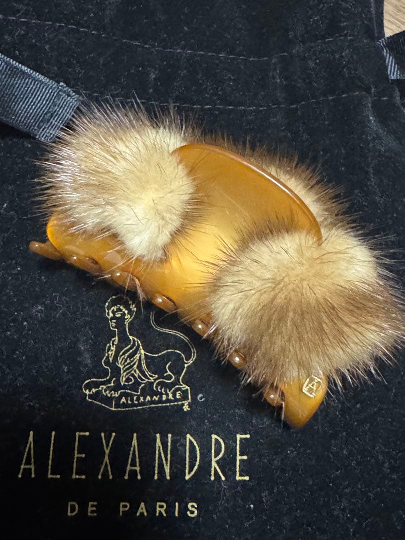 美品 【アレクサルドルドゥパリ 】ブラウン ヘアクリップ ミンクファー付き リアルファー ミンク MINK バンスクリップ ストレート 大きめ 毛皮