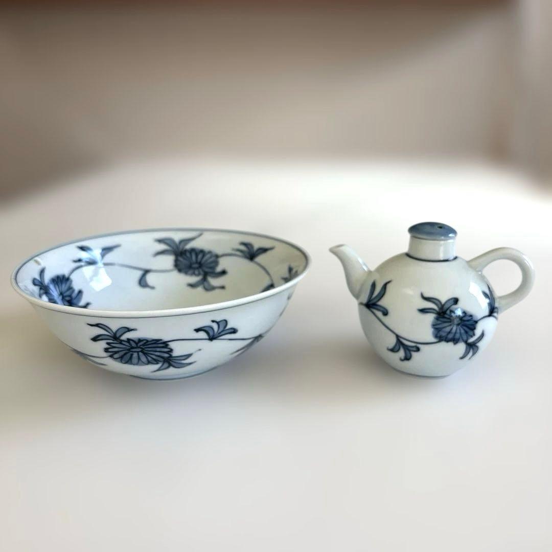 館林源右衛門 染付菊唐草紋様 醤油差&中鉢 ※説明必読 - メルカリ