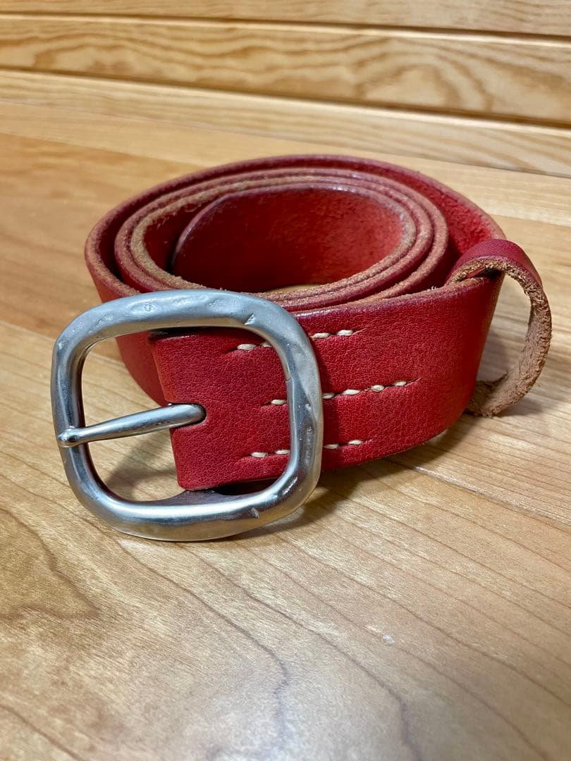 45R 45rpm レザーベルト Rロゴ刻印 セルビッチ 赤耳 赤茶 ベルト