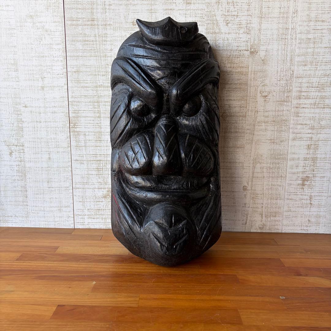 アンティーク】木彫り 彫刻 釜神様 守り神 魔除け 縁起物 風水 民芸品