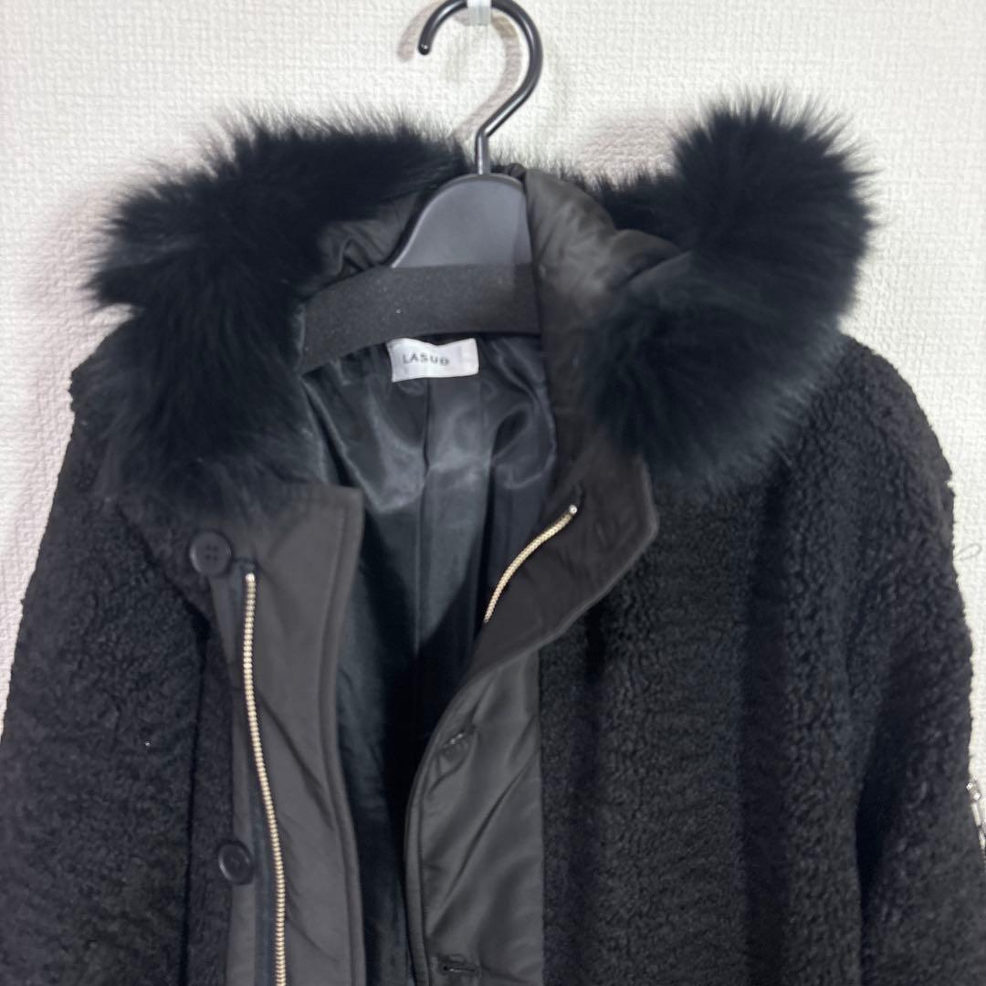 LASUD ファーボアコート ブラック 未使用品 サイズ9号 定価34000円