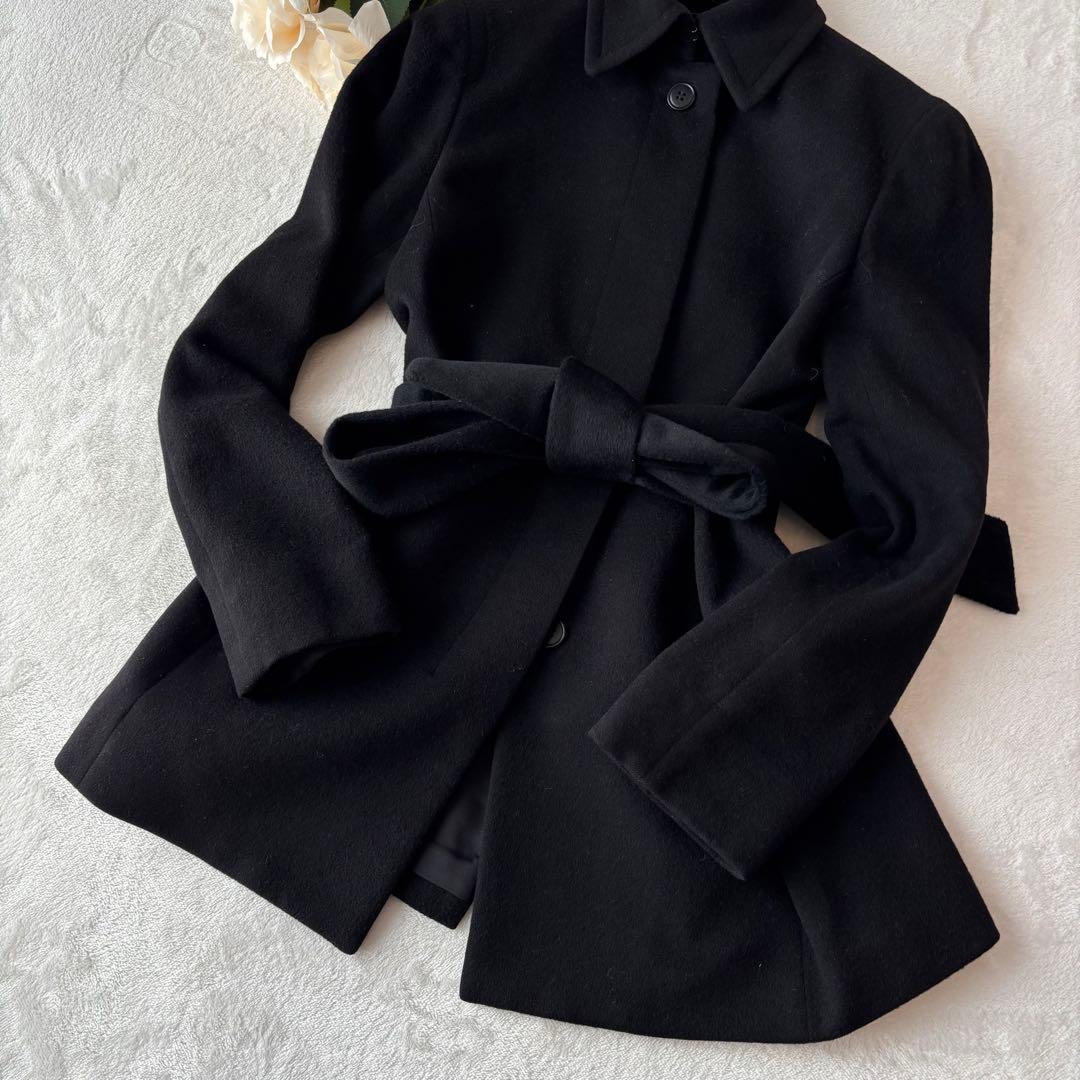 Theory セオリー カシミヤ ショート丈コート 黒 ベルト Aライン M