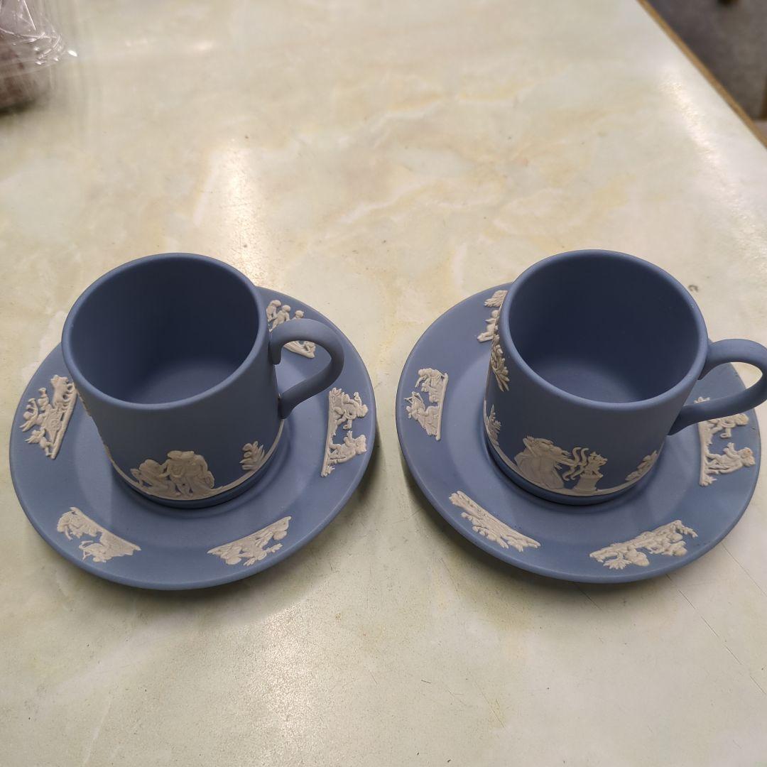 6900→6000 ウェッジウッド ジャスパー ペールブルー デミタス ペア