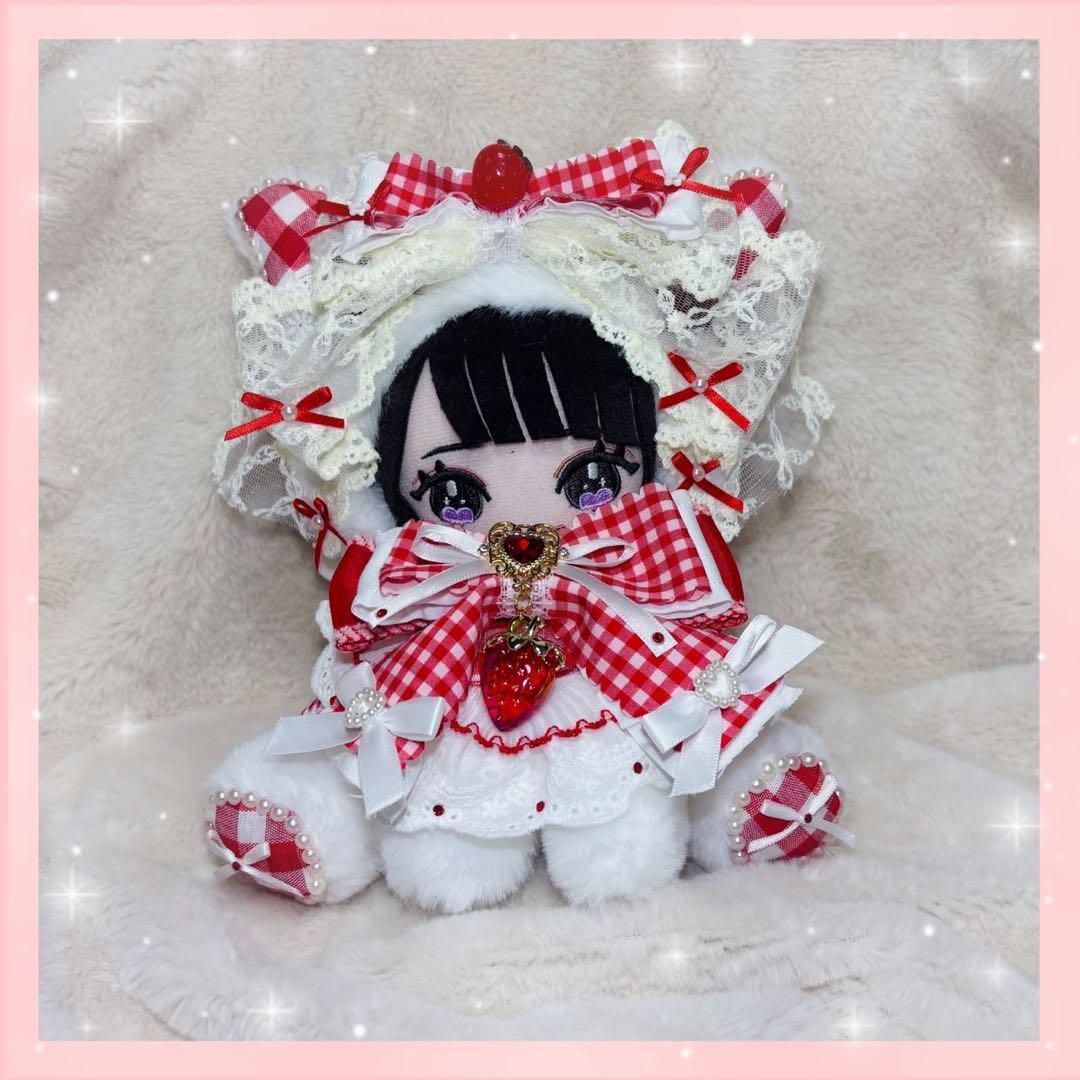 15cm〜16cm おすわり 着ぐるみ ねこ ぬい服 赤 チェック ノイミー