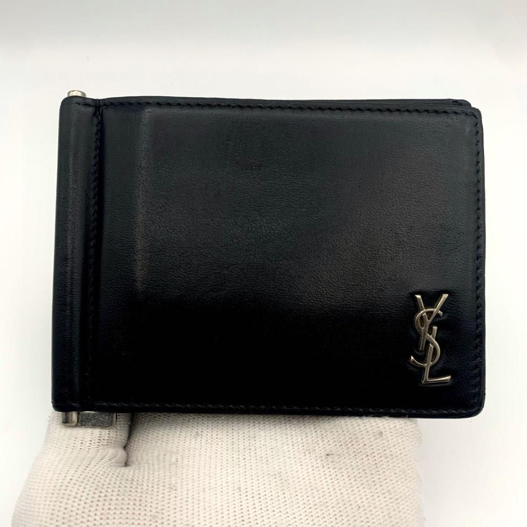 鑑定済み サンローラン マネークリップ 財布 カードケース カサンドラ 黒