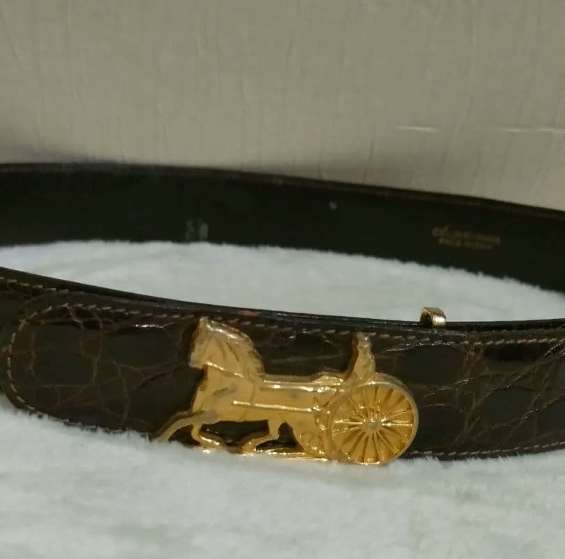 CELINE セリーヌ ベルト 馬車金具 クロコ型押し レザー 革 ウエスト