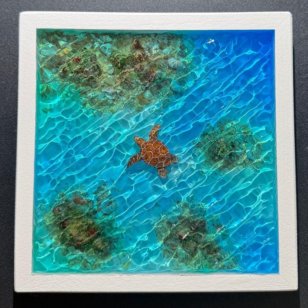 ウミガメ レジンアート オーシャンアート ホヌ 海 アート 波紋 アート