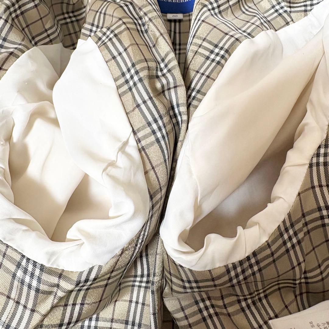 希少 バーバリーブルーレーベル ダッフルコート ノバチェック フード ホワイト