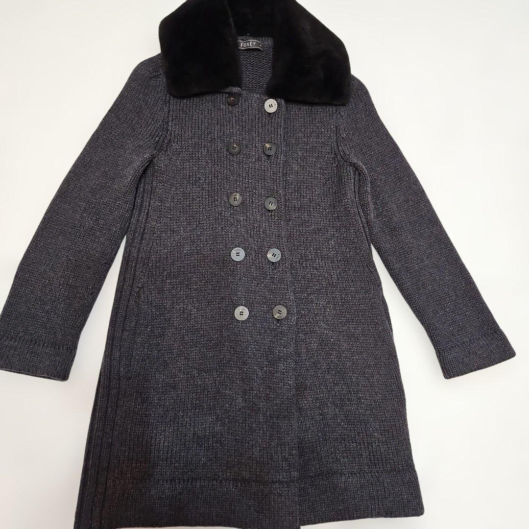 FOXEY フォクシー ヌートリア襟付きニットコート 日本製 サイズ38