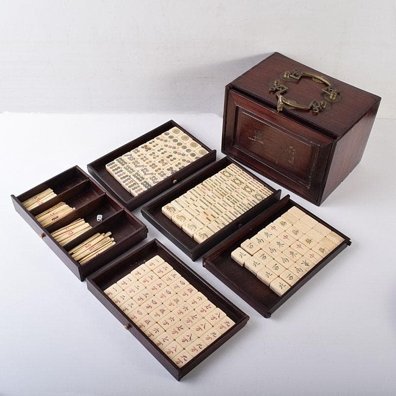 中国 竹嵌 骨牌 背竹牌 麻雀牌 唐木箱付 M 8054 - メルカリ