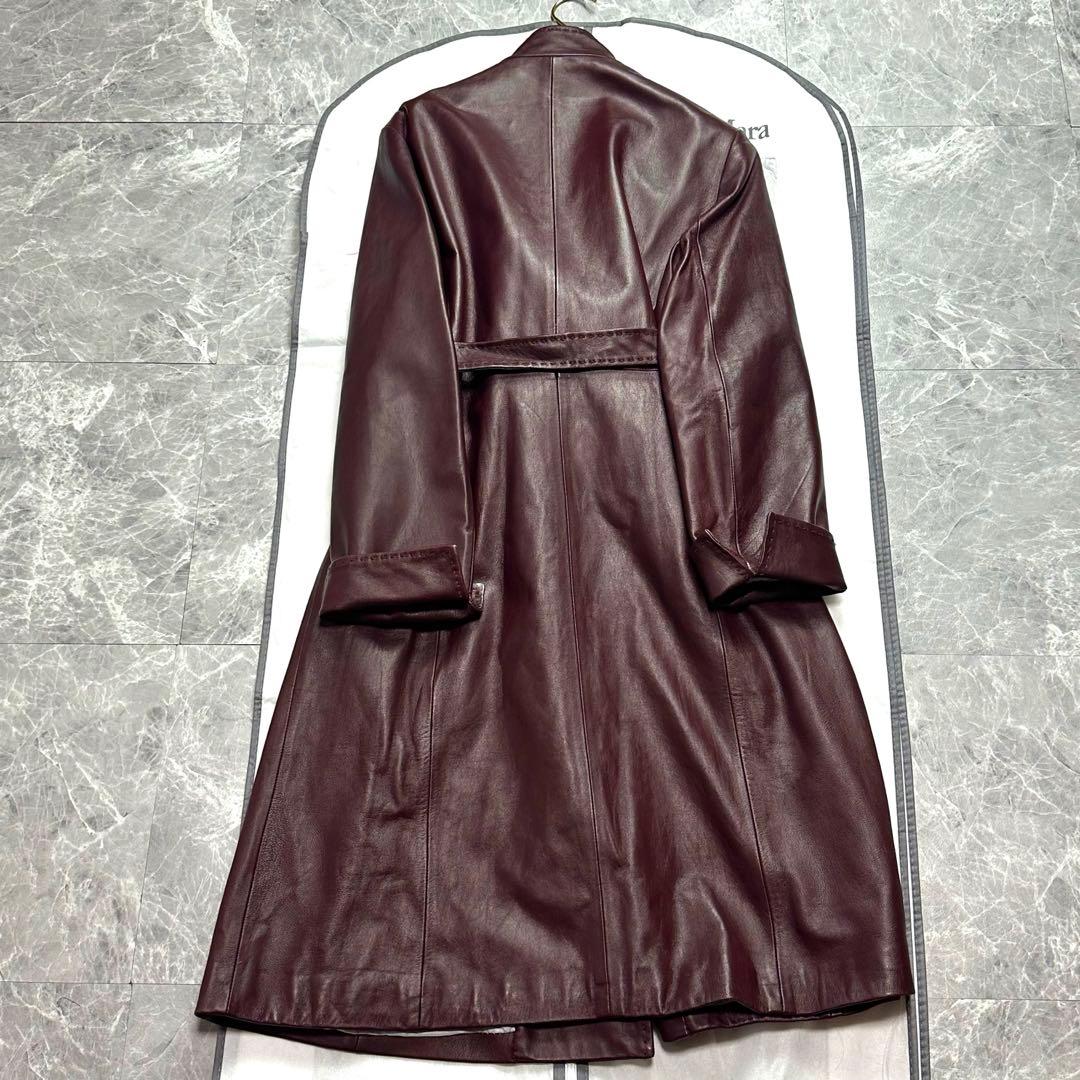 XL♡バルマン♡ラムレザー　ロングコート　ベルト　ボルドー