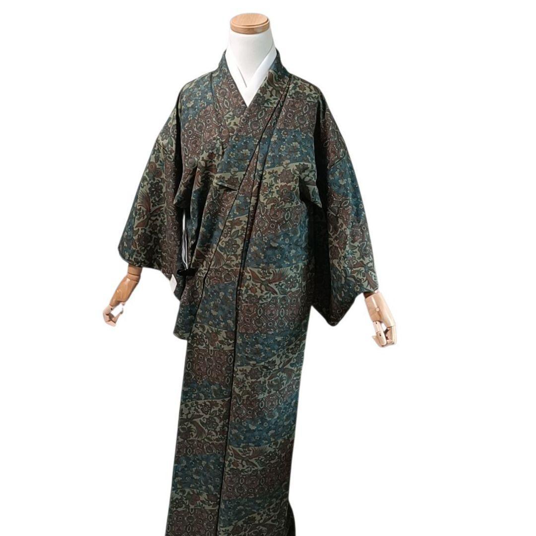 C6 ちどり屋 着物 小紋 洗える着物 化繊 鳥 花 - メルカリ