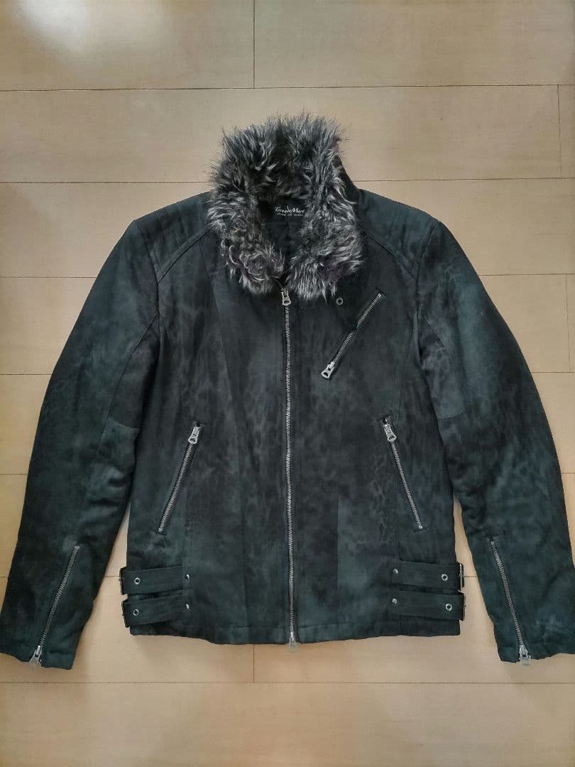 美品 トルネードマート レオパード柄スエード調ライダースジャケット