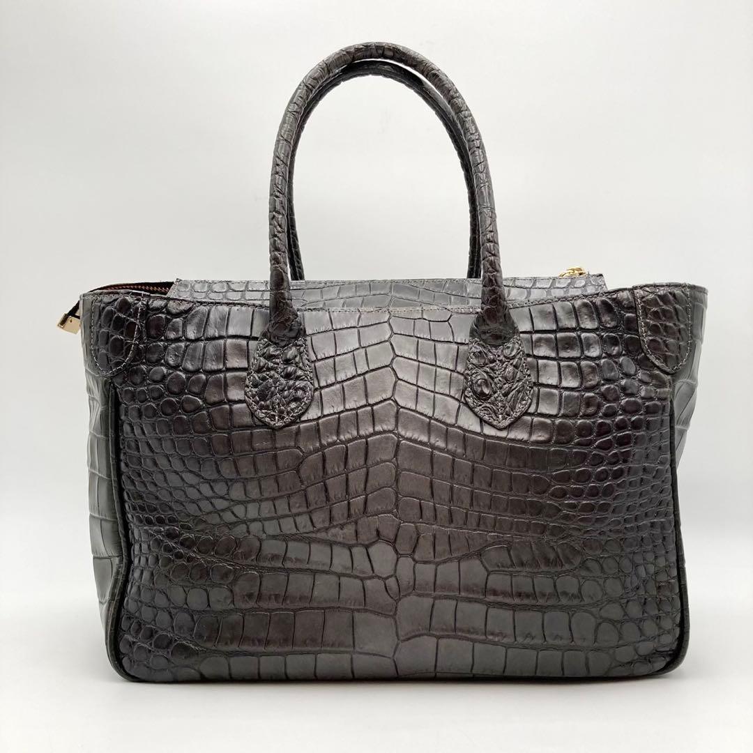 高級感！美品✨A.D.M.J. ハンドバッグ 黒系 クロコ型押し