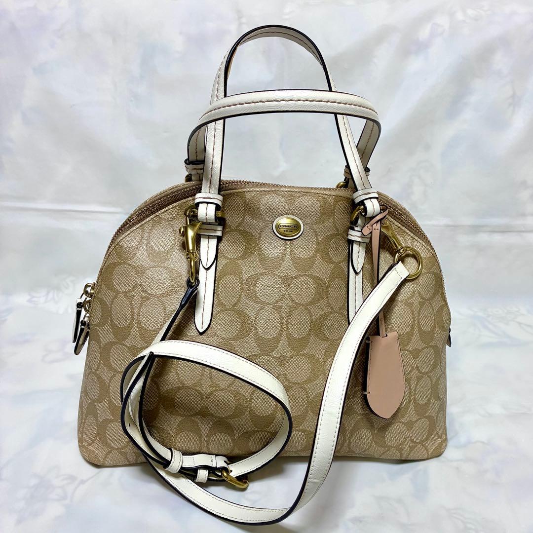 美品 Coach ベージュ ハンドバッグ 2way ショルダーストラップ付