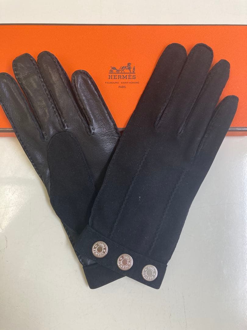 HERMES ブラック 手袋 エルメス HERMES スエード グローブ 手袋 6 1/2 | 質ミウラ BASE
