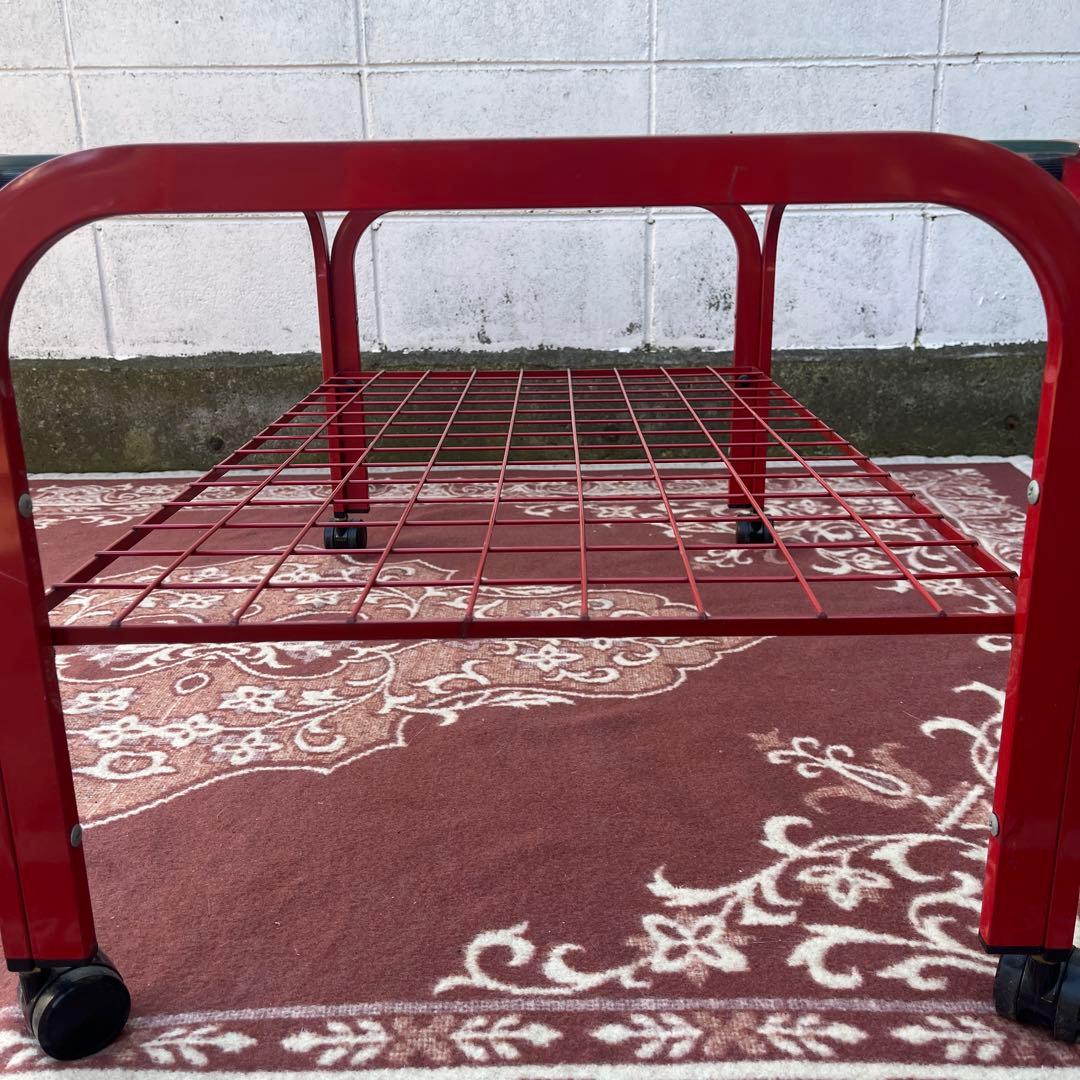 当時物ビンテージ品◾️赤レッド スチールフレーム×ガラス天板 ガラス