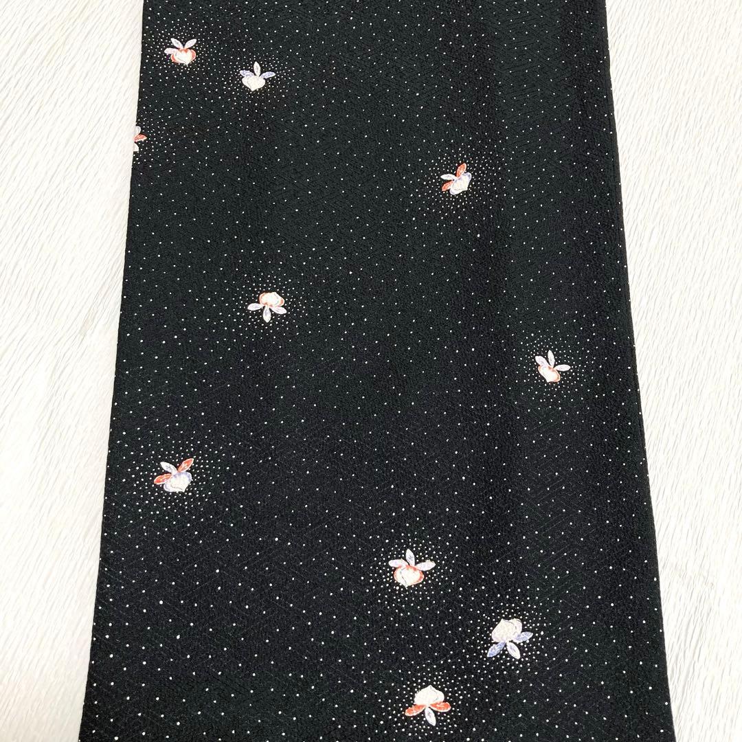 良品✨】東レシルック さんび 洗える着物 小紋 黒色 紗綾形地紋 かぶ