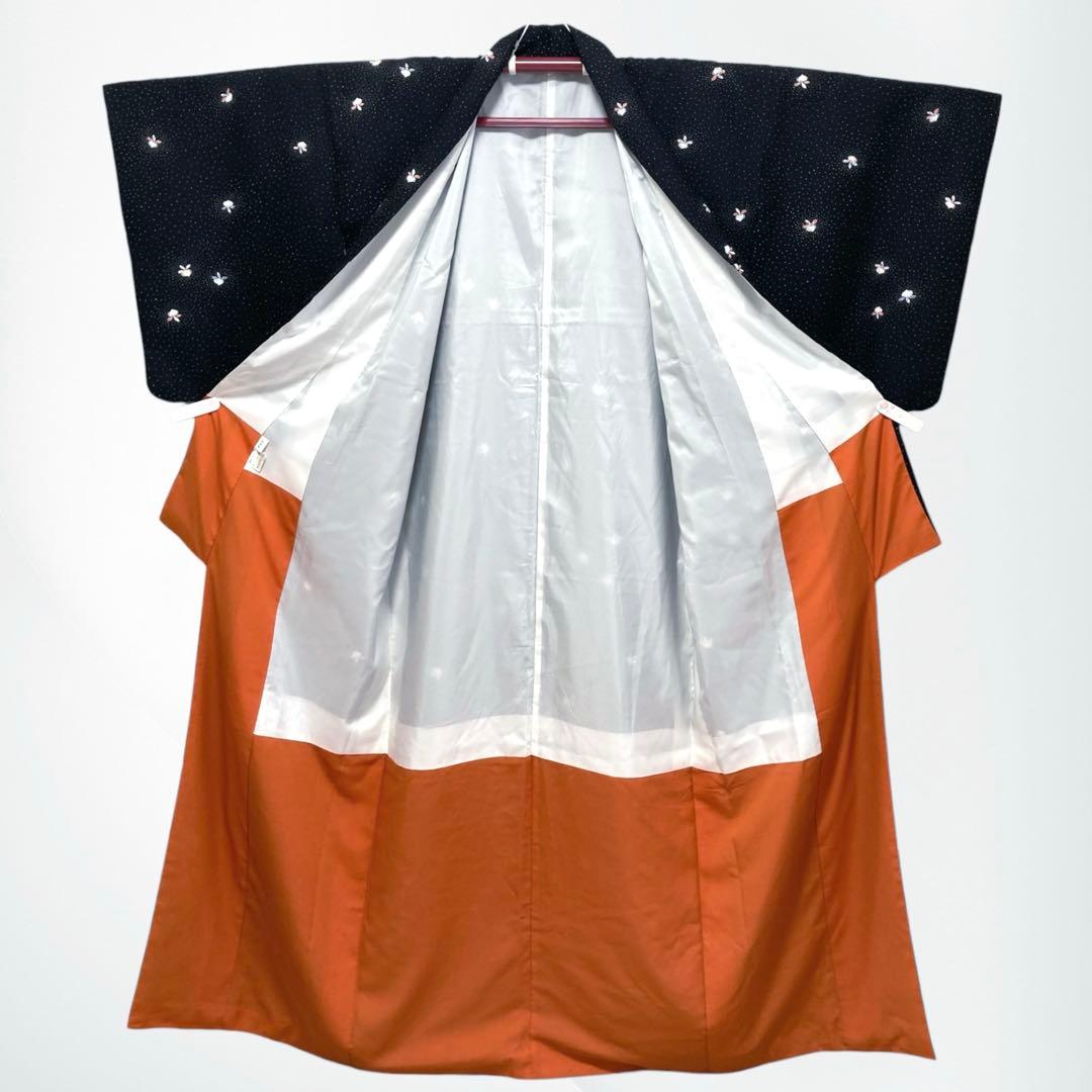 良品✨】東レシルック さんび 洗える着物 小紋 黒色 紗綾形地紋 かぶ