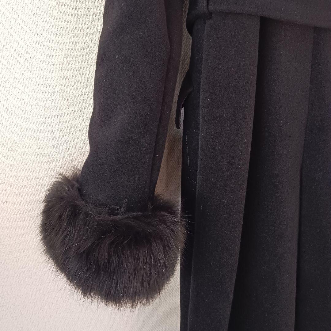 美品 MATERIA ロングコート フォックスファー ウール アンゴラ素材 黒