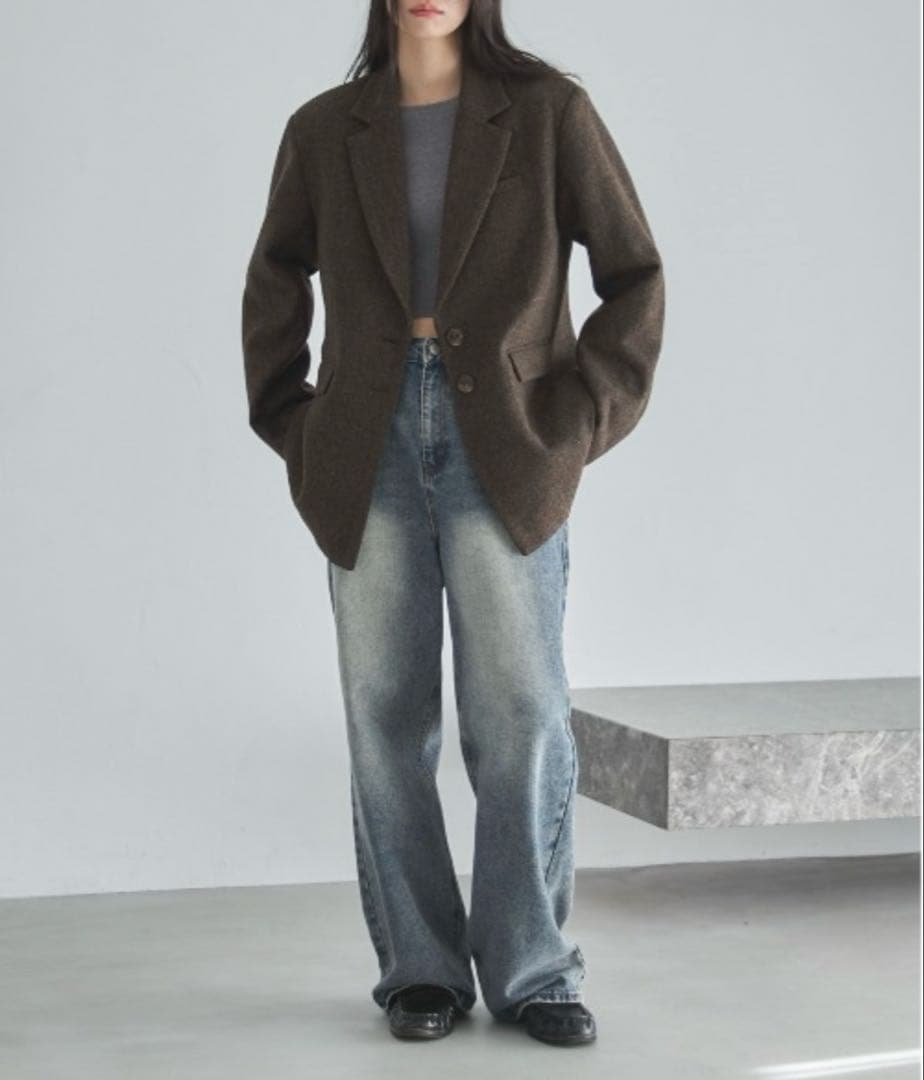 feepur ウール混テーラードジャケット ブラウンMサイズ