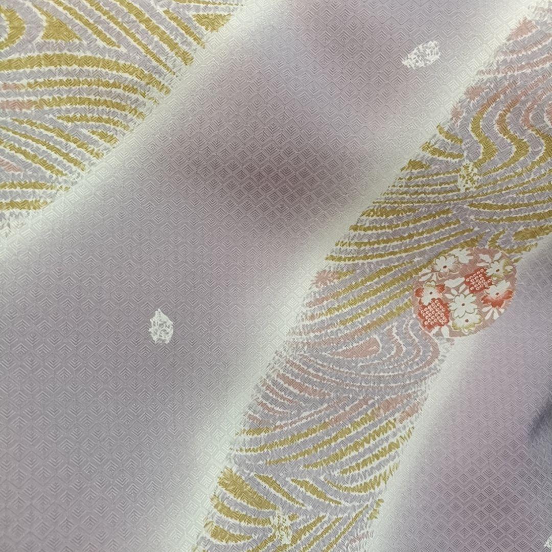 610 華 単衣 着物 小紋 地紋 花 しぼり調 丸に花 紫 白 - メルカリ