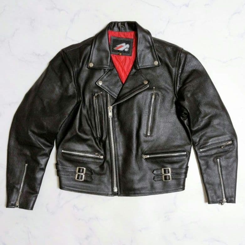 ヴィンテージ ダブル ライダースジャケット 裏地赤 キルティング