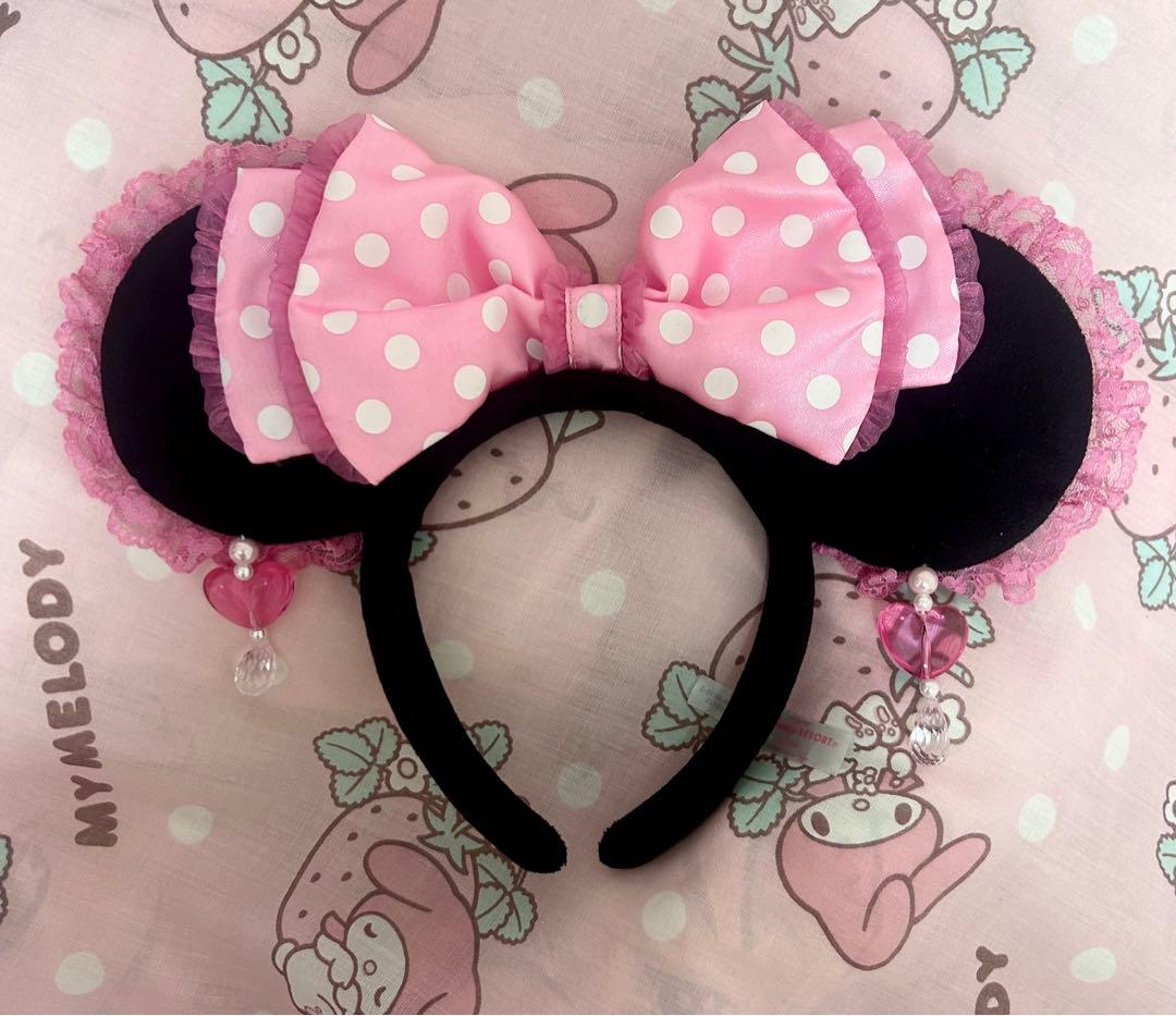 ディズニー ミニー カチューシャ イヤリング 水玉 フリル ピンク