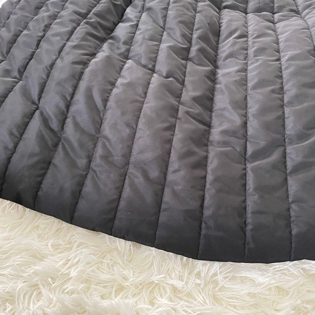 コハク 異素材切替キルティングコート 2XLフード 黒 ストライプキルト