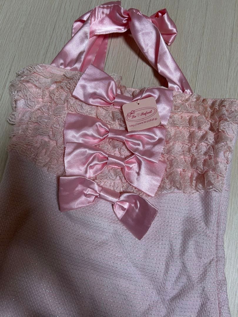 値段相談可 新品タグ付き La pafait リボンレースワンピース ピンク