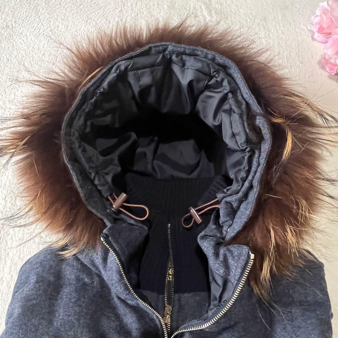 美品✨タトラス ダウンベスト ラクーンファー ウール調 ネイビー系