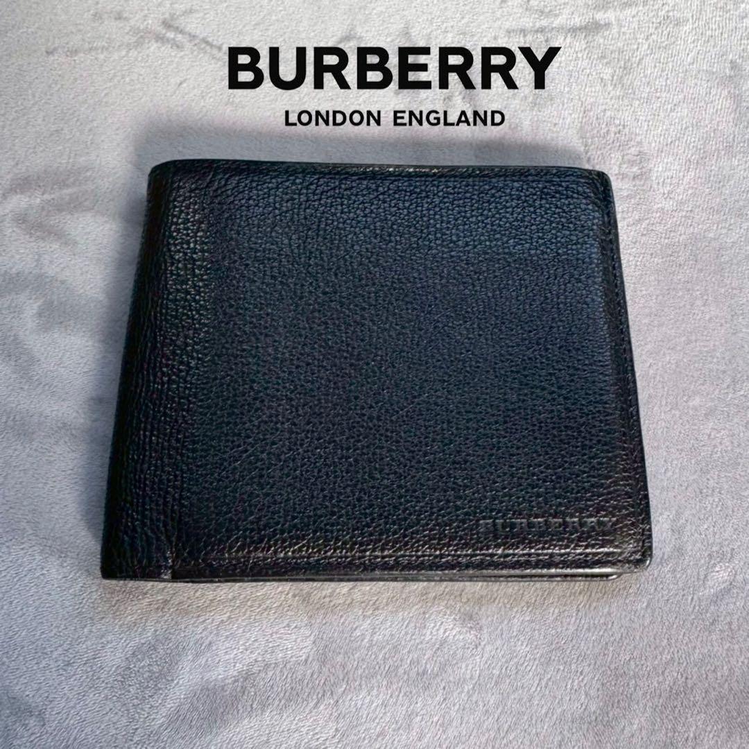 BURBERRY バーバリー 二つ折り財布 ノバチェック ロゴ 型押し シボ革