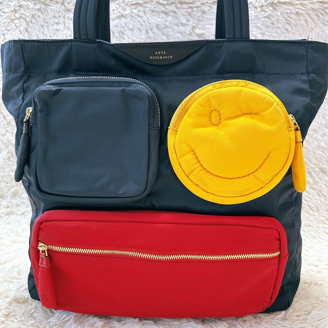 美品】アニヤハインドマーチ スマイリー トートバッグ ナイロン マルチ