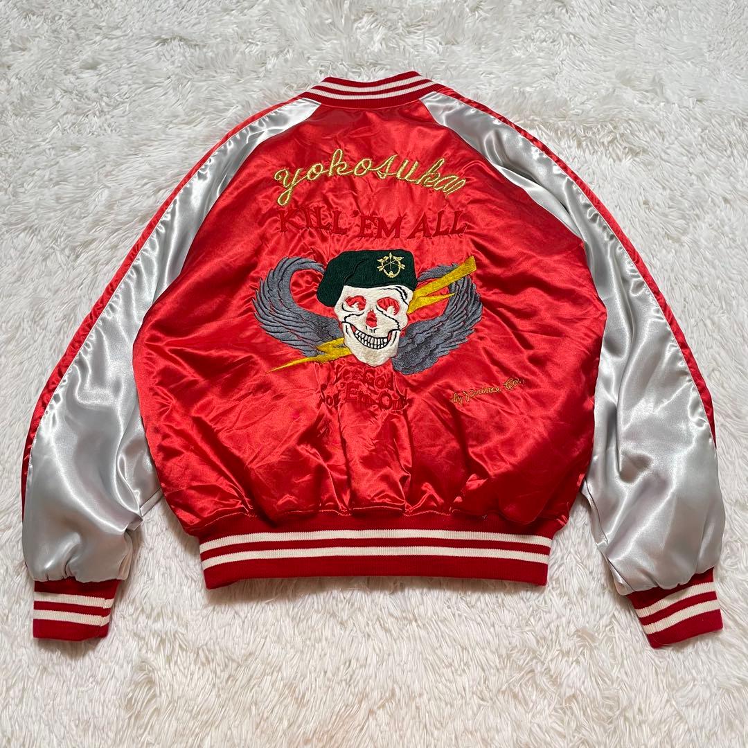 プリンス商会　スカジャン グリーンベレー　スカル刺繍　ドクロ　L 赤　サテン 19_000000001070.jpg?1678209906