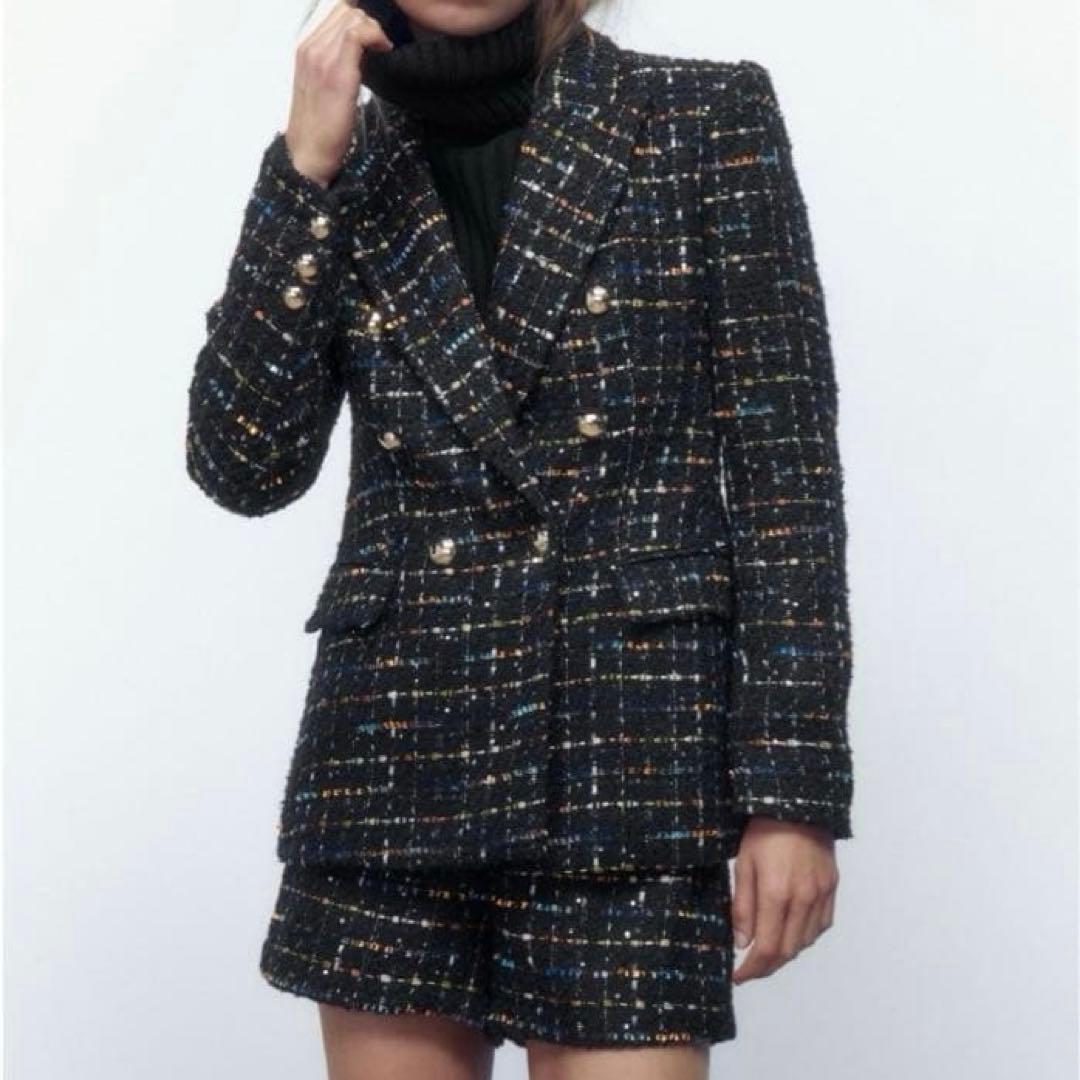 ZARAザラ ツイード セットアップ ダブルジャケット ショートパンツ 金
