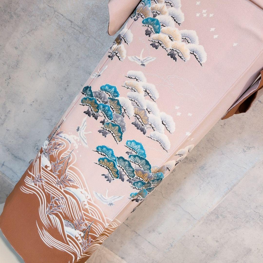 訪問着 フルセット 着物 正絹 金彩加工 松波鶴 祝い事 F2 - メルカリ