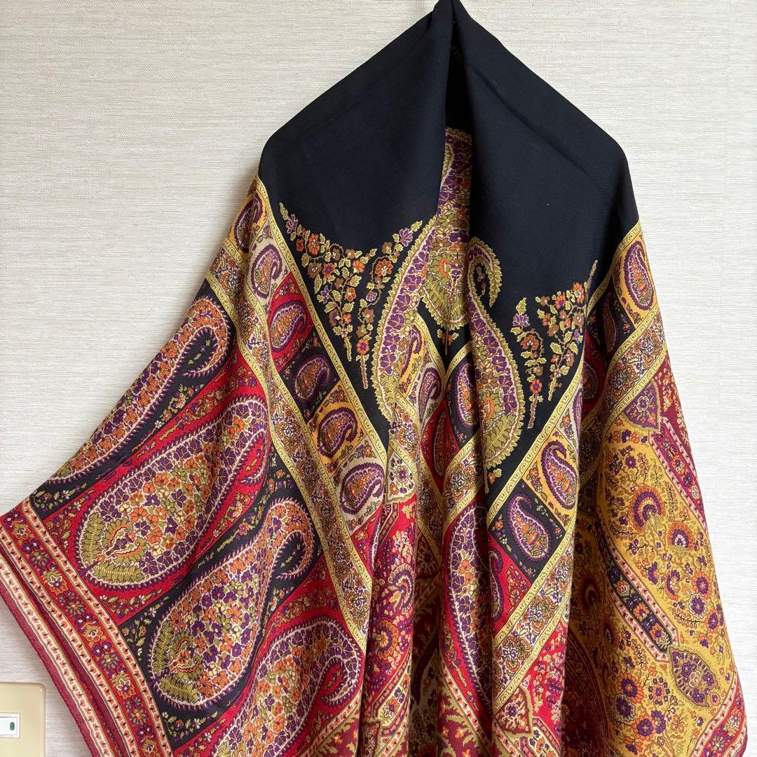 ETRO エトロ ペイズリー 大判 ストール 花柄 正方形 シルク ウール