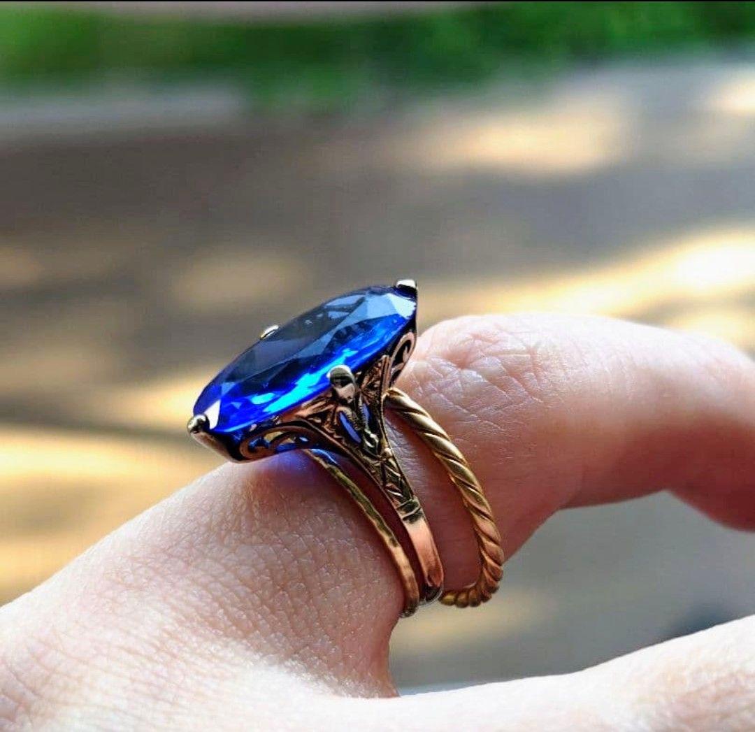 希少✨️戦前✧*。K18 合成サファイア 2色金 昭和ヴィンテージリング