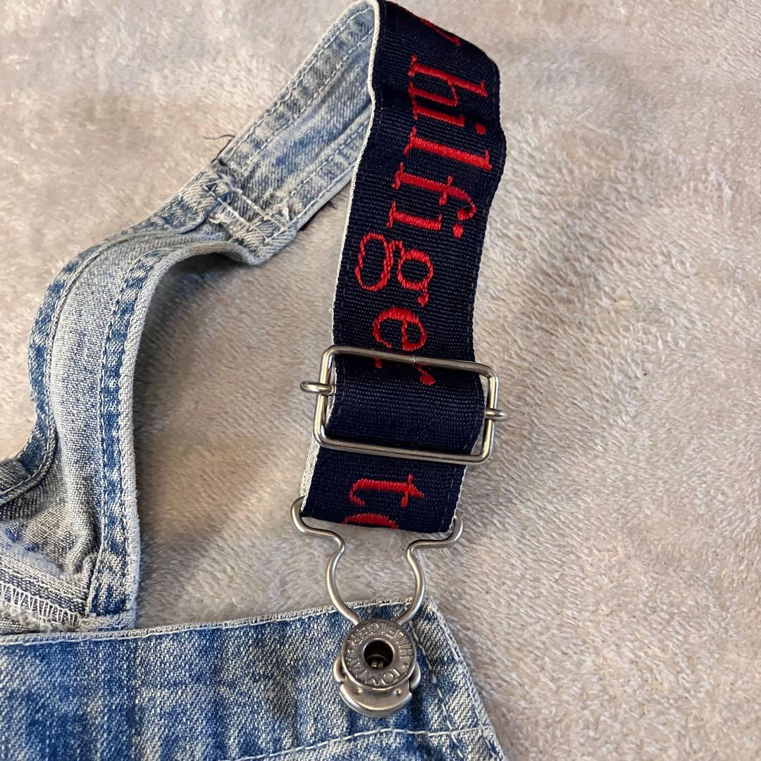 90sトミージーンズ　カナダ製オーバーオール肩紐切り替えデザイントリコロール刺繍