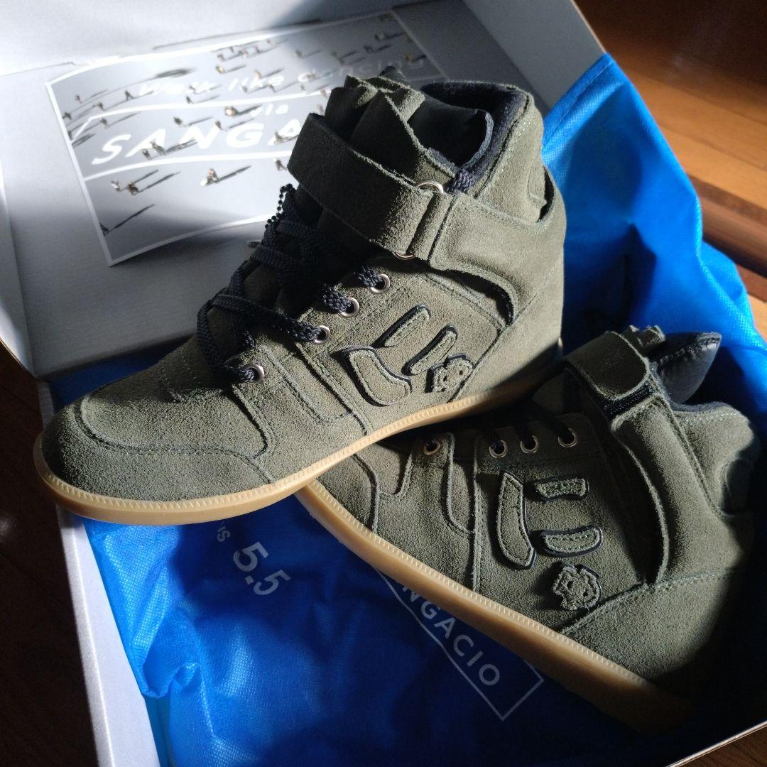 SANGACIO オリーブ ハイカットスニーカー 5.5 モスグリーン - メルカリ