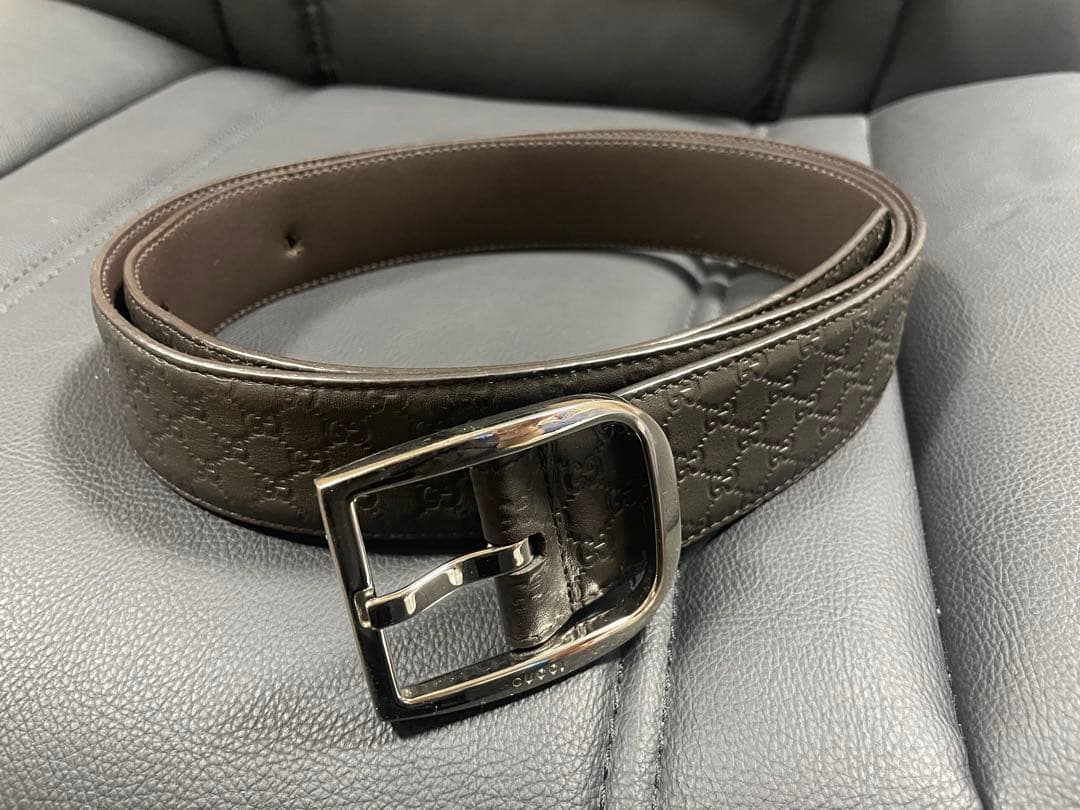 GUCCI ブラウンレザーベルト GGパターン - メルカリ