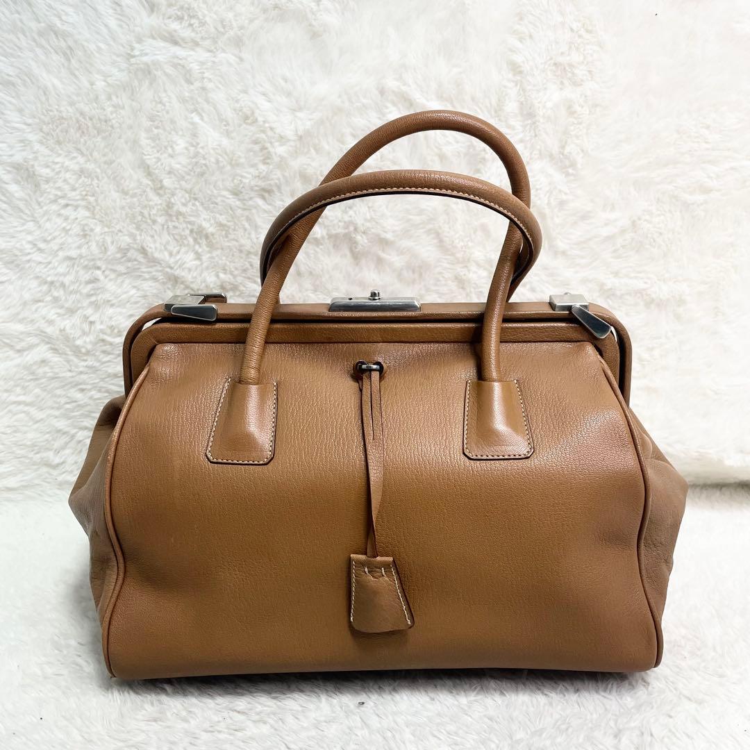 プラダ ドクターバッグ ハンドバッグ オールレザー がま口 チャーム 大容量