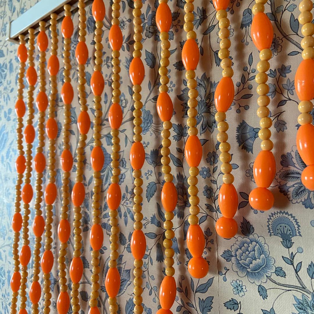 昭和レトロ ビーズのれん オレンジ 当時物 レトロポップ デッド