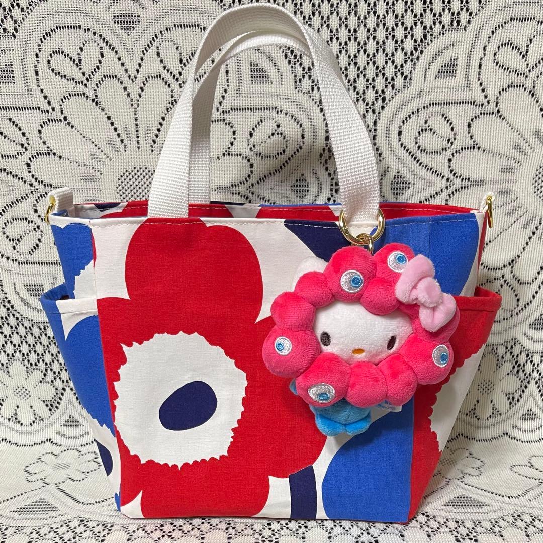 マリメッコ ウニッコ ミニトートバッグ ブルー×レッド ミャクミャク風