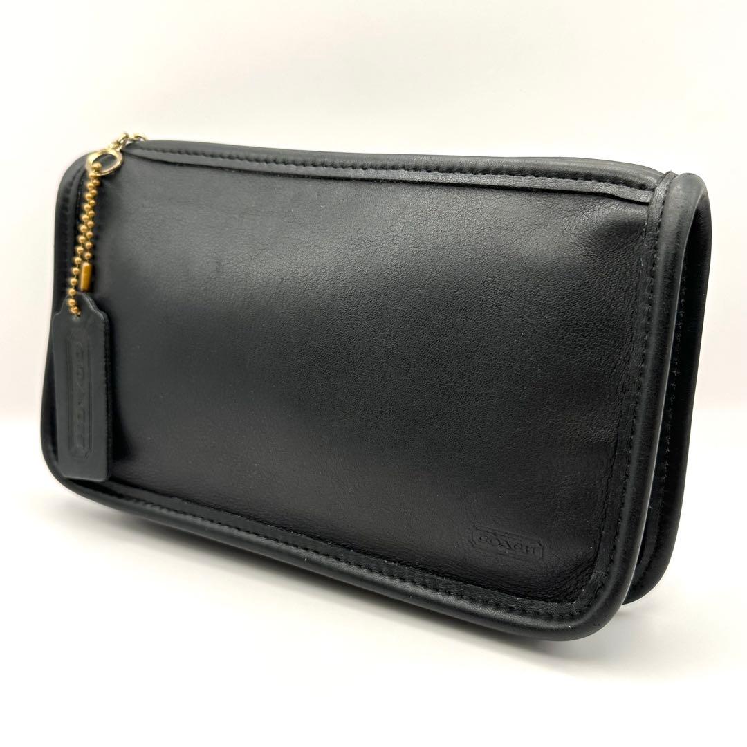 良品】OLD COACH オールドコーチ マルチポーチ レザー ブラック 黒