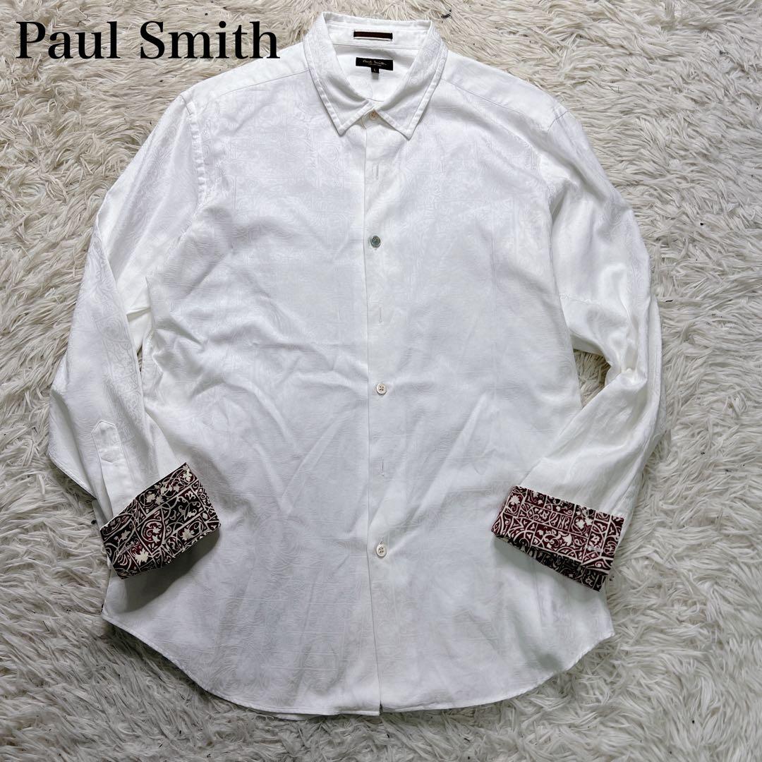 ポールスミスコレクション 花柄 長袖シャツ ジャガード ホワイト L