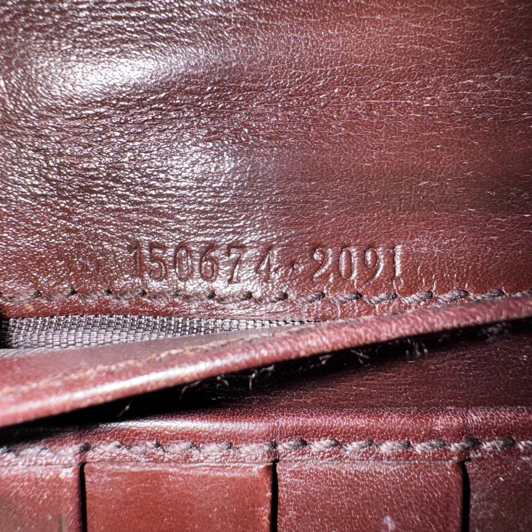 GUCCI 長財布 シマ GG シェリーライン レザー ブラウン ロゴプレート